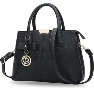 KKXiu Black Faux Leather Satchel Bag Purse